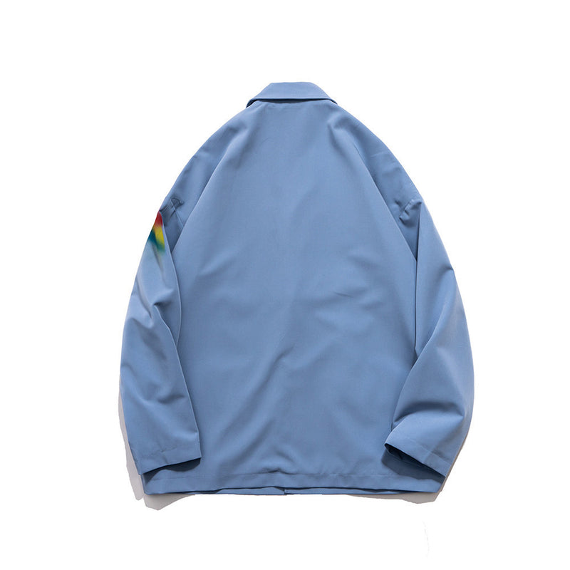 Men's Casual Suit Man Blzer Rainbow Inkjet Suit Jacket Men's Chain Loose Small Suit