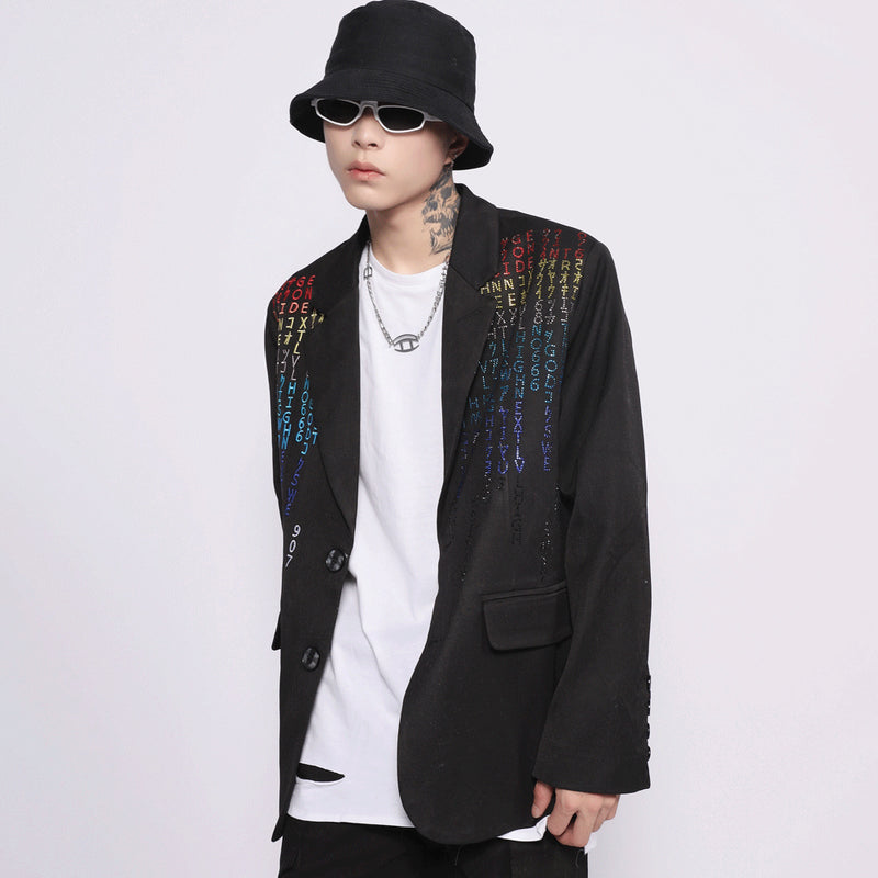 Men's Casual Suit Man Blzer Dark Letter Embroidery Casual Suit Jacket Men's Loose Lapels Small Suit Jacket