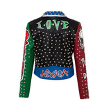 Punk Rock Jacket Blue and Red Color Matching Leather Coat