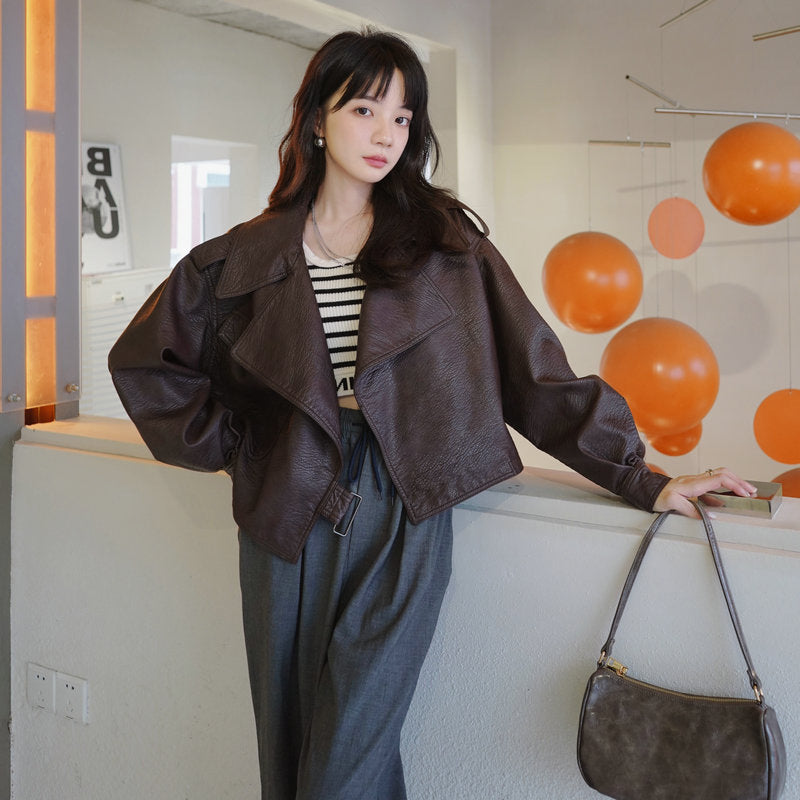 Cute Leather Jacket Women Spring and Autumn Jacket Loose-Fitting Student Coat