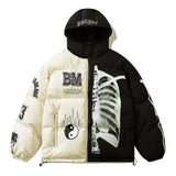 Skeleton Varsity Jacket Thermal Cotton-Padded Coat Men and Women Loose Hooded