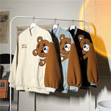 Cream Color Varsity Jacket Oversize Corduroy Baseball Uniform Coat