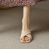 Nude Block Heel Peep Toe Chunky Heel Sandals
