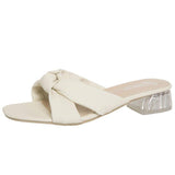 Women Open Toe Sandals Flats Summer Square Toe Chunky Heel Fashion Cross Sandals