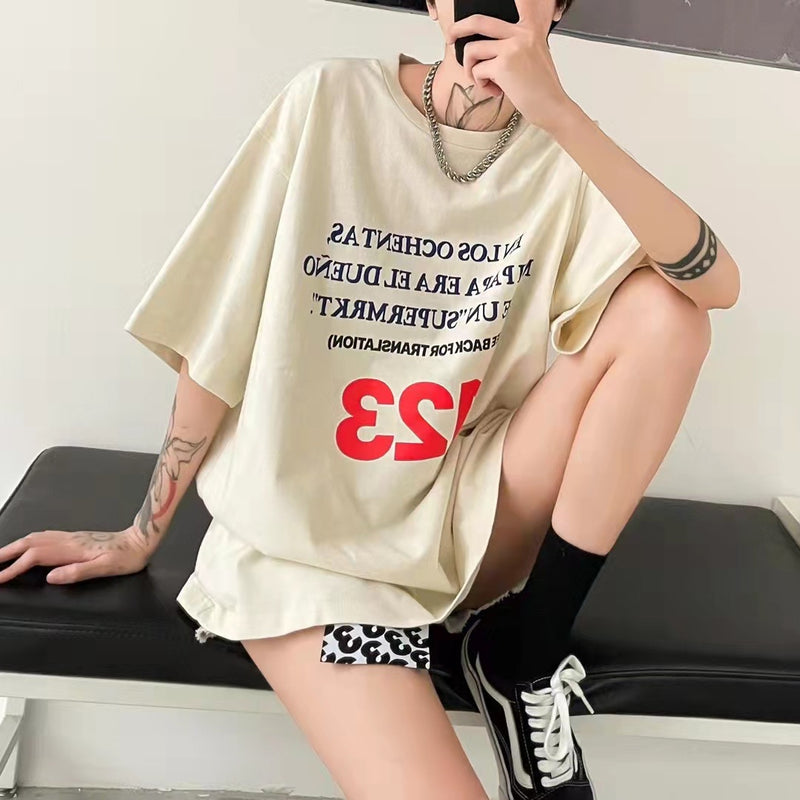 Rrr123 T Shirt Vintage Distressed Casual Loose-Fitting T-shirt
