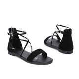 Flat Dress Sandals Summer Square Heel Solid Color Buckle Hollowed Leisure Sandals for Women