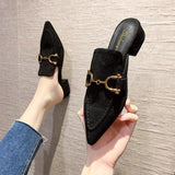 Finn Chain Pointed Toe Mule Spring Pointed-Toe Semi-Slippers Women's Chunky Heel