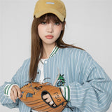 Varsity Jacket Vintage Autumn Men's Jacket Campus Artistic Style Loose Couple Striped Denim Jacket