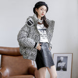 Women Winter Coats Puffer Jacket Down Coat Down Jacket Female Winter Zebra Stripes Hooded Work Uniform Style Thicken