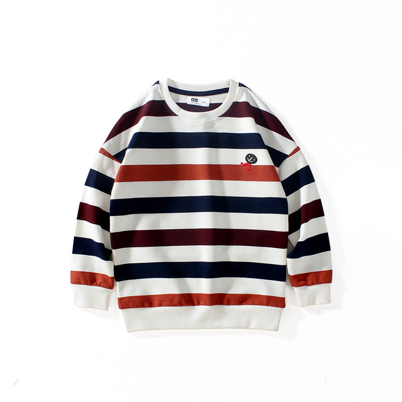 Children Boy Hoodie Children's Autumn Clothing Long-Sleeve T-shirt Sweatshirt Striped Terry