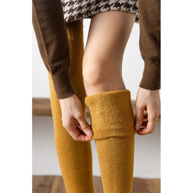 Winter Thick Knit Thigh High Socks Long Stockings Boot Autumn and Winter Fleece-Lined Thickened JK High-Top Hold-Ups