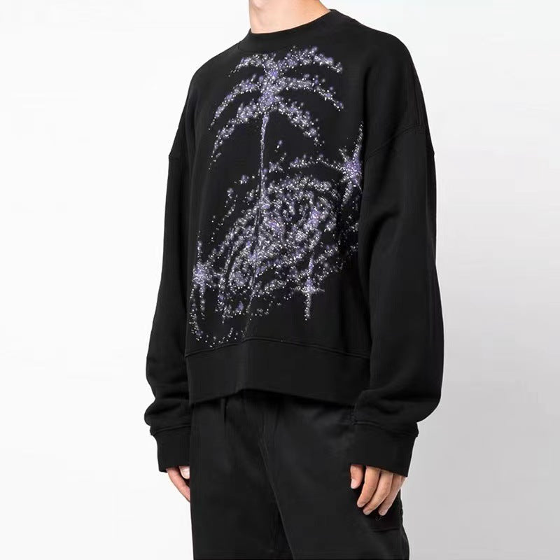 Palm Angels Sweatshirts Coconut Tree Printing Plus Velvet Round Neck Long Sleeve Sweater Men 'S Coat