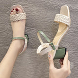 Nude Strappy Block Heels Sandals