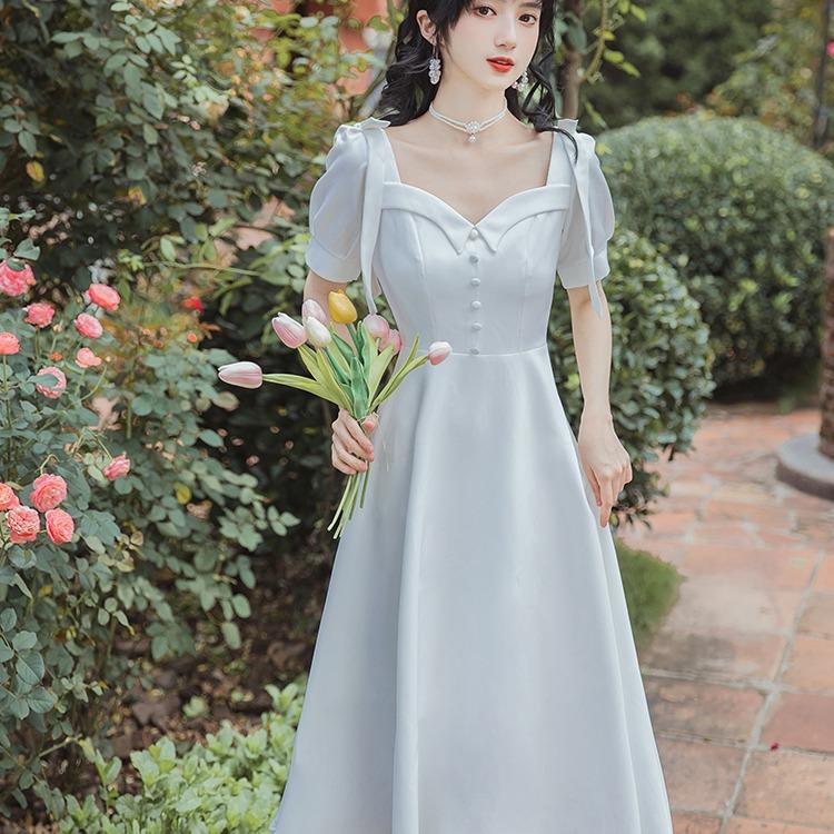 Women's Cottagecore Dress Gentle White Dress Women's Summer Retro First Love Dress with Certificate Slim White Dress