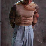 Rave Outfits Men Long Sleeve Shirt Tight Long Sleeve Bottoming Shirt Men's Printed Stretch Tight Turtleneck T-shirt