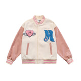 White Varsity Jacket Blackair Fall Winter Coat Street Angel Towel Embroidery Pu Sleeve Men's Baseball Jacket
