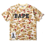 Shark Print T Shirt Summer Letter Print Camouflage Short Sleeve T-Shirt