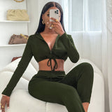 Women Fall Outfits Autumn and Winter Slimming Bare Midriff Pants Two-Piece Set