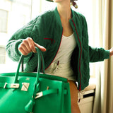 Brown Cropped Varsity Jacket Loose Baseball Uniform Coat