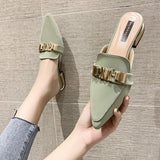 Finn Chain Pointed Toe Mule Closed Toe Half Slippers Summer Women's Pointed-Toe Mules Shoes Half Support