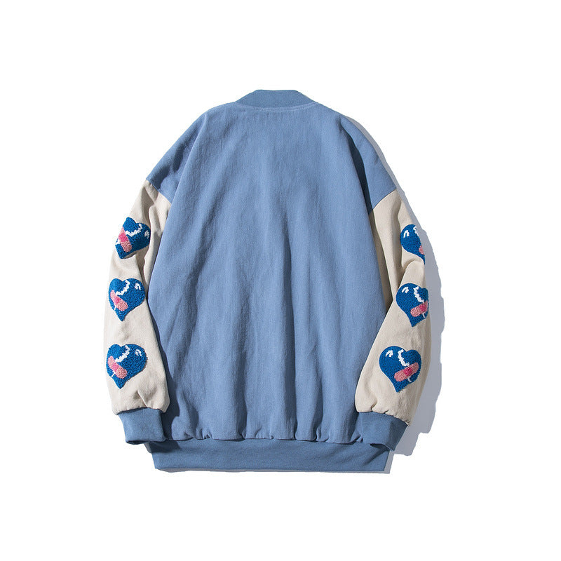 Baby Blue Varsity Jacket Baggy Coat Men's and Women's Jacket Autumn Baseball Uniform