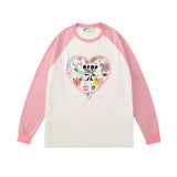 Mens Fall Outfits Long Sleeve T-shirt Autumn and Winter Loose Love Cartoon Inner Wear Blouse