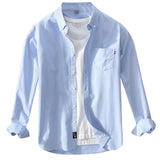 White Work Shirts Autumn Solid Color Oxford White Square-Cut Collar Loose Men's Shirt