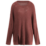 Women's Fall Outfits Autumn round Neck Long Sleeve Hollow Sweater Women's Loose Sweater Winter