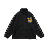 Green Varsity Jacket Spring and Autumn Fun Cartoon Flocking Stand Collar Raccoon Retro Couple Loose Sports Men Coat