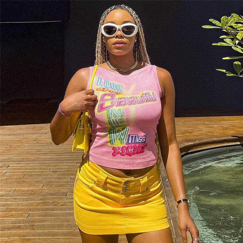 Music Festivals Rave Outfits Girls Tops Summer Women's Fashion round Neck Slim Fit