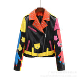 Punk Rock Jacket Tassel Rivets Women's Leather Top