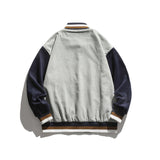 Baby Blue Varsity Jacket Autumn Coat Color Contrast Patchwork Baggy Casual Jacket