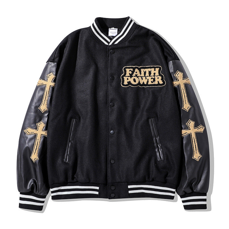 Mens Fall Outfits Embroidered Baseball Jacket Men's Loose Street PU Leather Stitching Couple Jacket