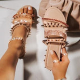 Women Open Toe Sandals Flats Summer Rivet Casual Flat Low Heel Women's Sandals