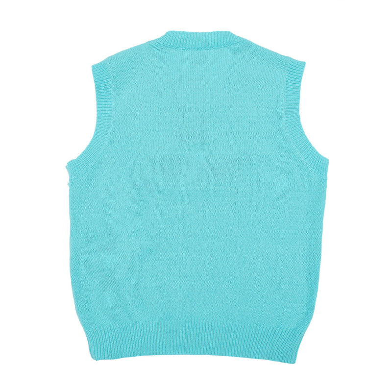 Men Sweater Vest Letter Embroidered Knitwear Vest Loose V-neck Sleeveless Sweater BF Idle Style Vest