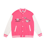 Mens Fall Outfits Cartoon Foam Printed Color Matching Sleeve Couple Baseball Uniform Coat Sports Jacket