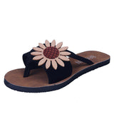 Women Open Toe Sandals Flats Summer Flower Flip Flops Flip-Flops Flip-Flops Casual Beach Slippers
