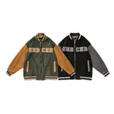 Brown Varsity Jacket Fall Color-Blocking Jacket Men's Loose Fashion Hip Hop Letter Printed Baseball Uniform Coat