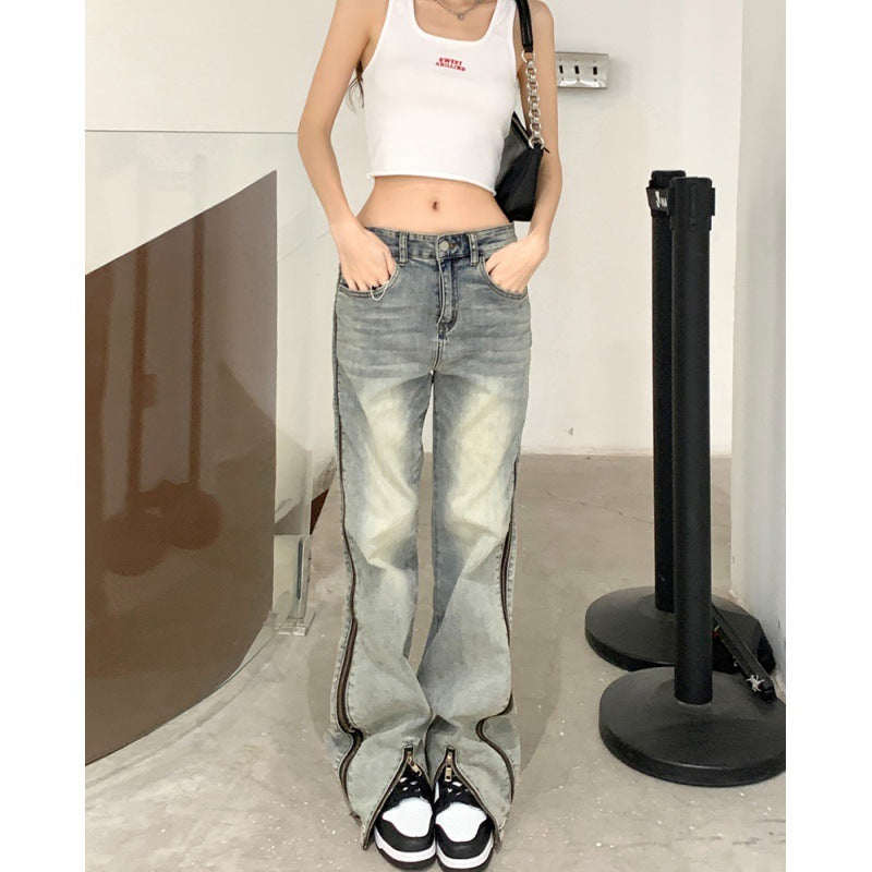 Julia Fox Low Rise Trousers Summer Women's Loose Zip Split Jeans