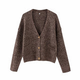 Women Fall Fall Two-Color Cardigan V-neck Single Breasted Knitted Coat