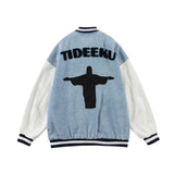 Baby Blue Varsity Jacket Hip Hop Retro Baseball Uniform Men's Loose Thorn