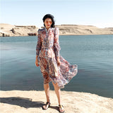 Emery Rose Dresses Vintage Court Style Printed Waist-Controlled Long Dress Chiffon Floral Dress
