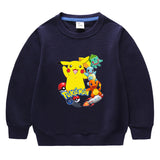 Children Pokemon Pikachu Hoodie Spring and Autumn Solid Color round Neck Sweater