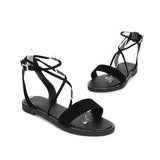 Flat Dress Sandals Summer Square Heel Solid Color Buckle Hollowed Leisure Sandals for Women