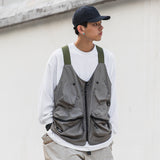 Men Sweater Vest Mechanical Style Solid Color Multi-Pocket Workwear Waistcoat Men's Loose-Fitting Vest Sleeveless Vest