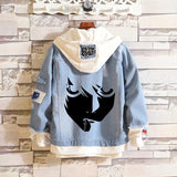 Comic Denim Jacket Men and Women Street Hip Hop plus Size Hooded Hooded Jacket