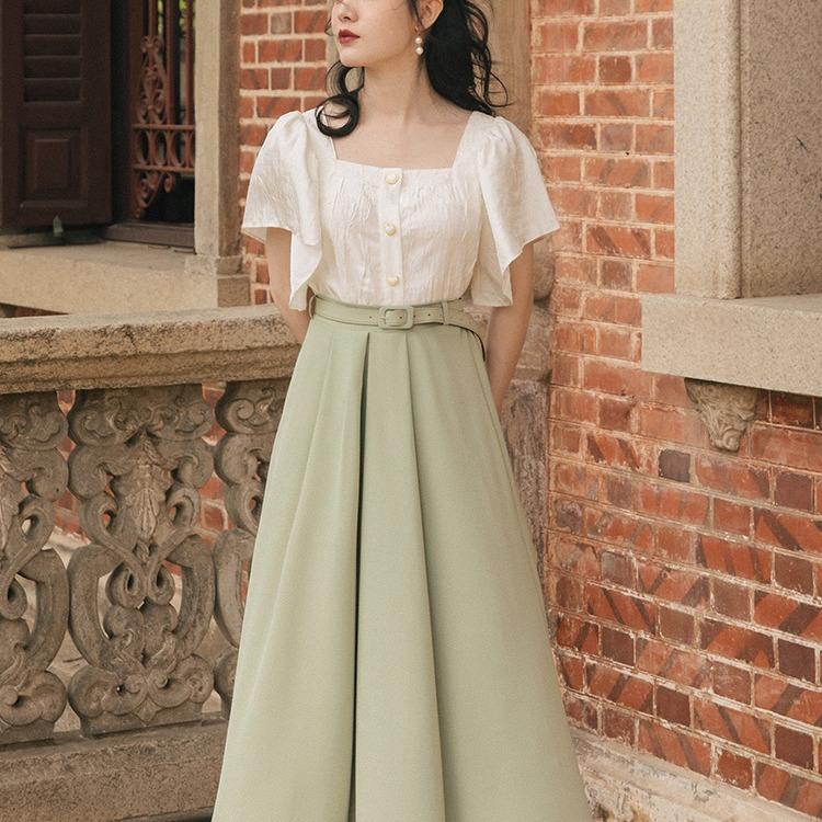 Women Cottagecore Dress Vintage Shirt Skirt