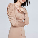 Women Spring Dress Stacked Long Sleeve Ladies Dress Spring and Autumn Tight Slimming Midi Dress