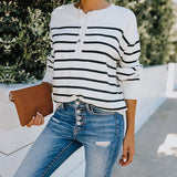 Women Fall Outfits Autumn and Winter Loose Long Sleeve Striped Sweater