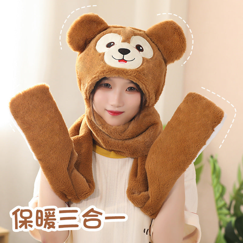 My Melody Hat Cartoon Autumn and Winter Hooded Scarf Gloves Female Cute Melody Fashionable Warm Scarf and Hat One  Kulomi